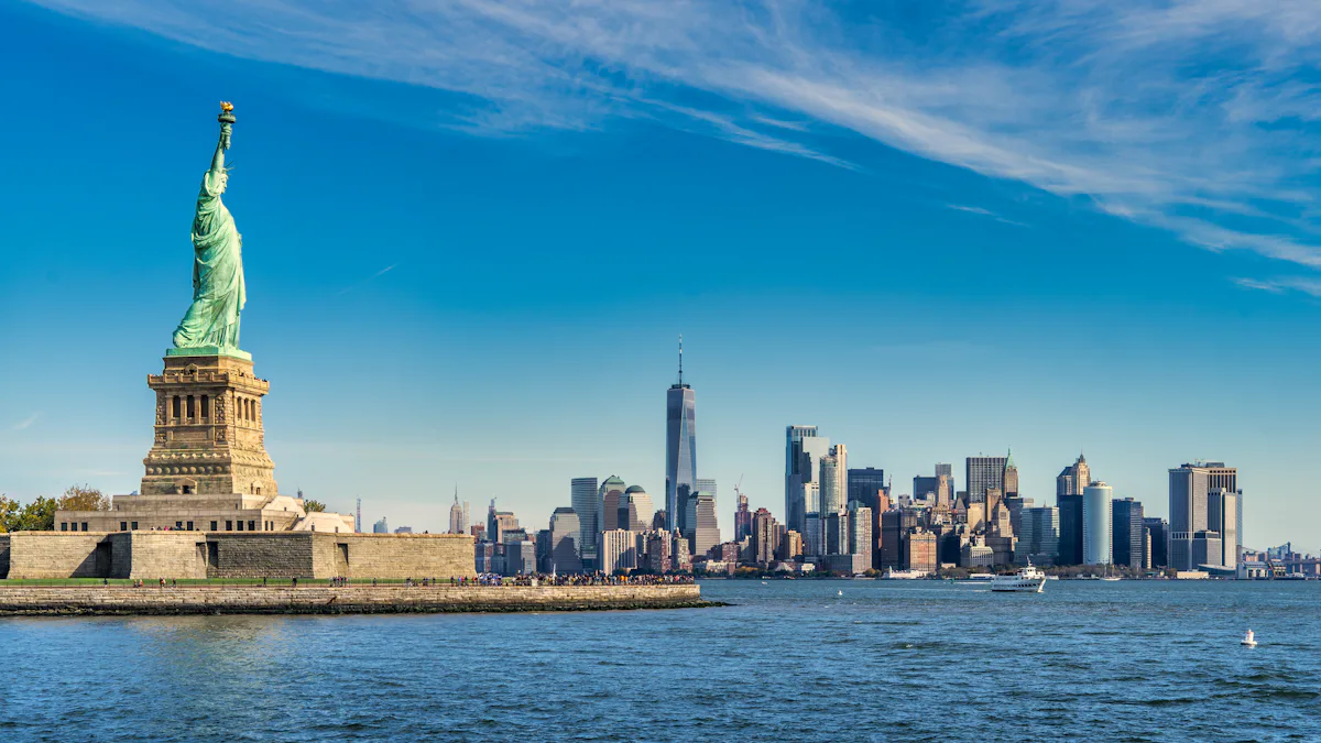 Statue of Liberty with the Manhattan skyline