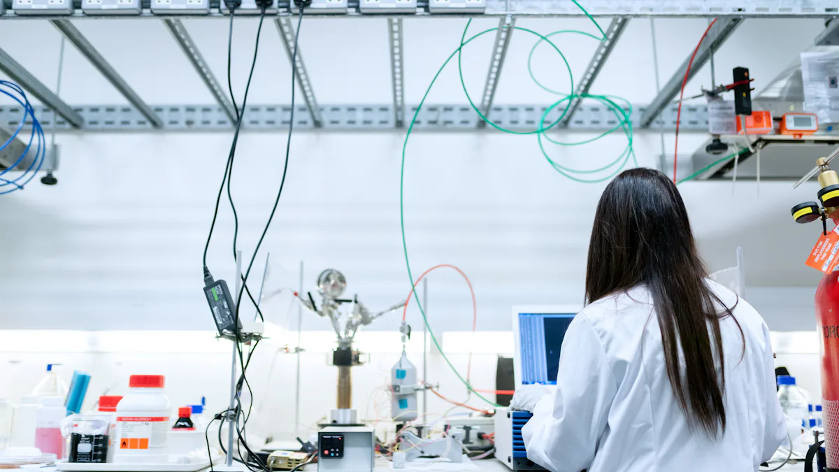 Scientist working on a laptop in a laboratory