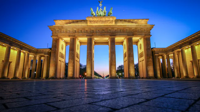 Brandenburg Gate in Berlin lit up at night