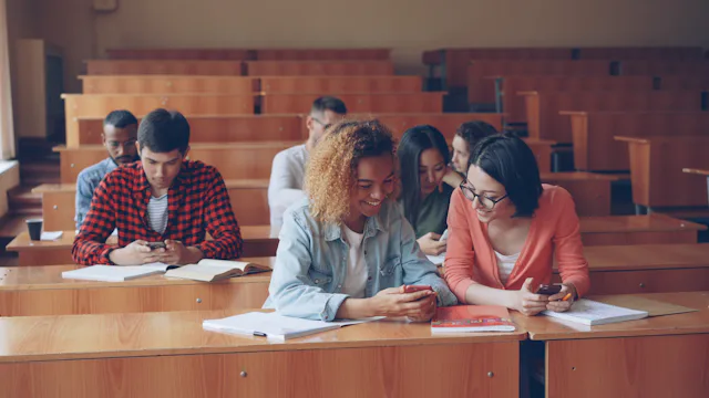 International students in a university lecture hall